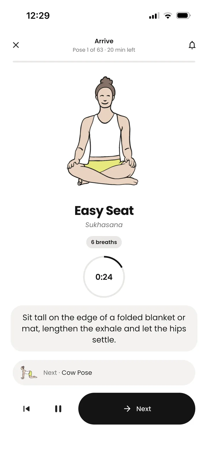 Yolgi Practice mode with Easy Seat and a breathing timer